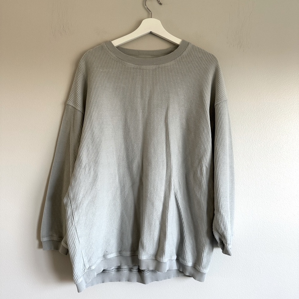Aerie Blue Gray Ribbed Oversized Sweatshirt